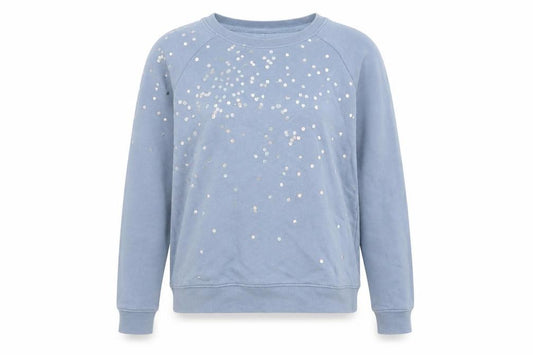 Front view of Hush Women's Blue Sequin Pullover Sweatshirt XS Organic Cotton