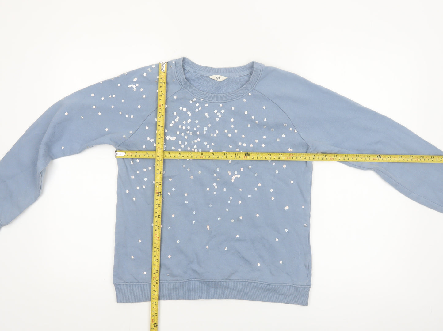 Hush Women's Blue Sequin Pullover Sweatshirt XS Organic Cotton