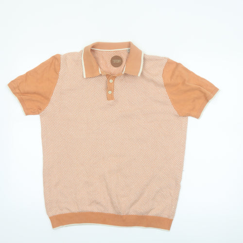 Common People Men's Orange Geometric Knit Polo Shirt Size M