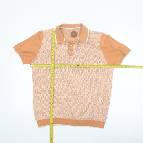 Common People Men's Orange Geometric Knit Polo Shirt Size M
