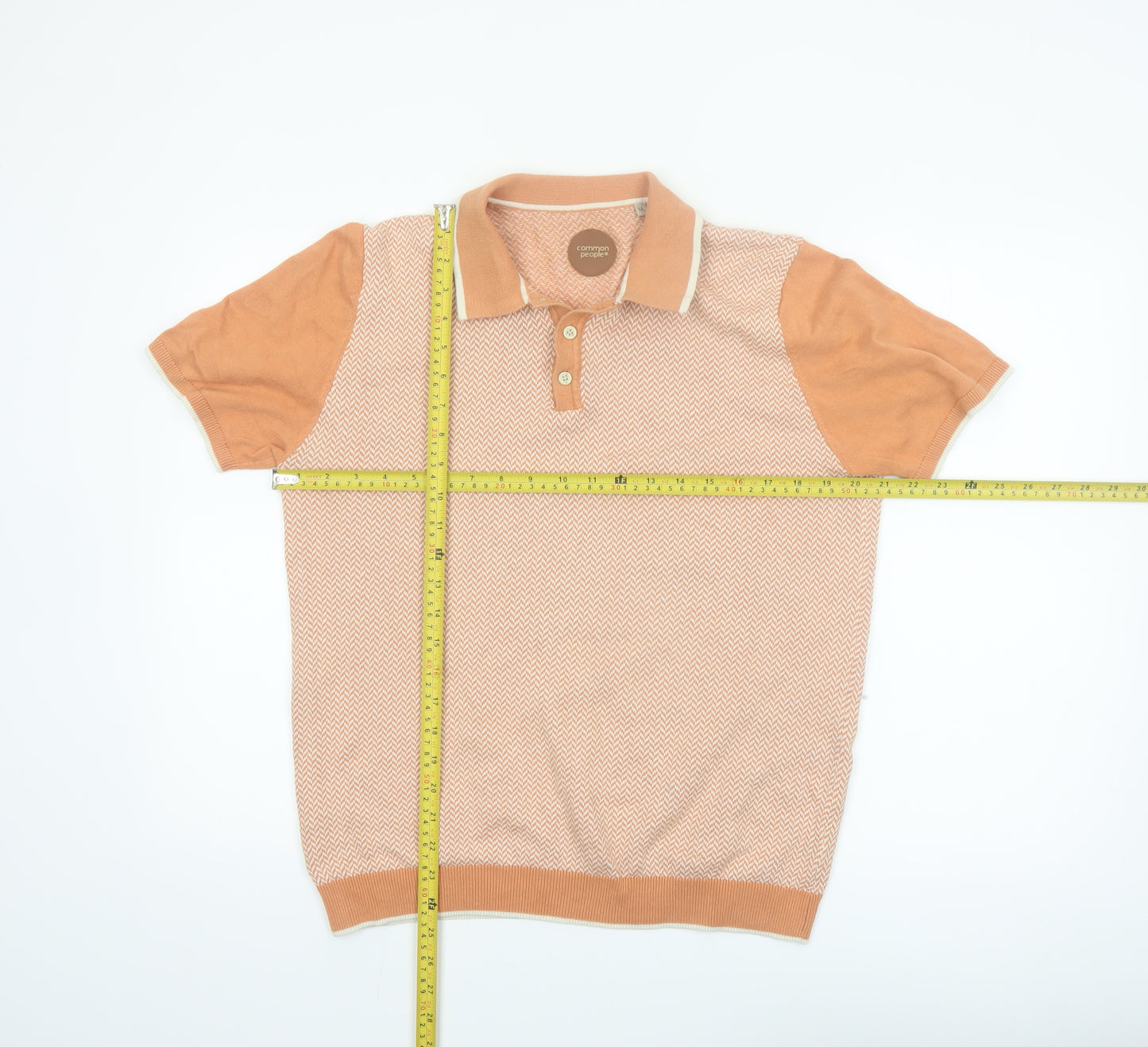 Common People Men's Orange Geometric Knit Polo Shirt Size M