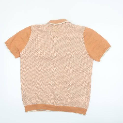 Common People Men's Orange Geometric Knit Polo Shirt Size M
