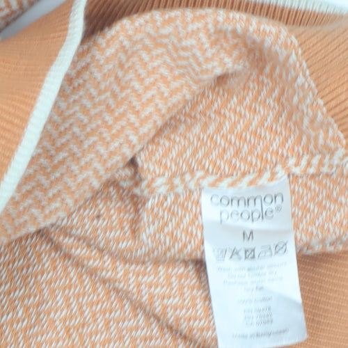 Common People Men's Orange Geometric Knit Polo Shirt Size M