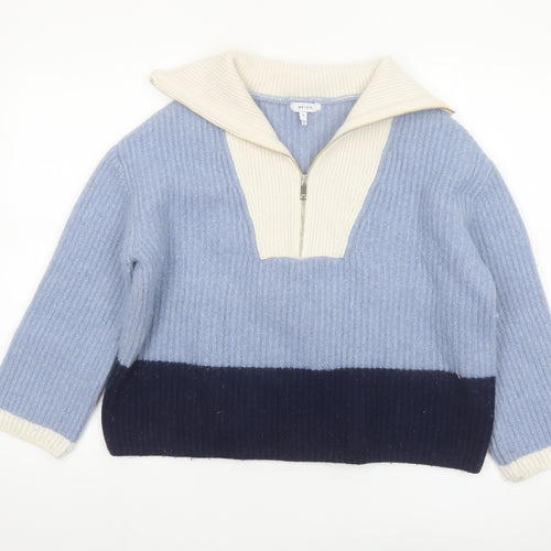 Reiss Women’s Blue Wool Blend Half Zip Collared Jumper Size S
