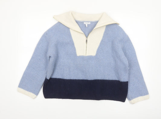 Reiss Women’s Blue Wool Blend Half Zip Collared Jumper Size S