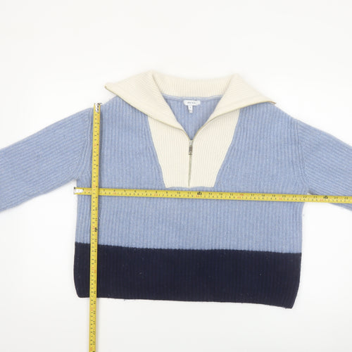 Reiss Women’s Blue Wool Blend Half Zip Collared Jumper Size S