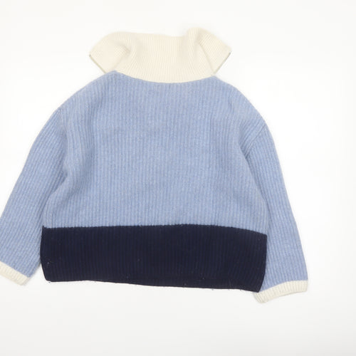 Reiss Women’s Blue Wool Blend Half Zip Collared Jumper Size S