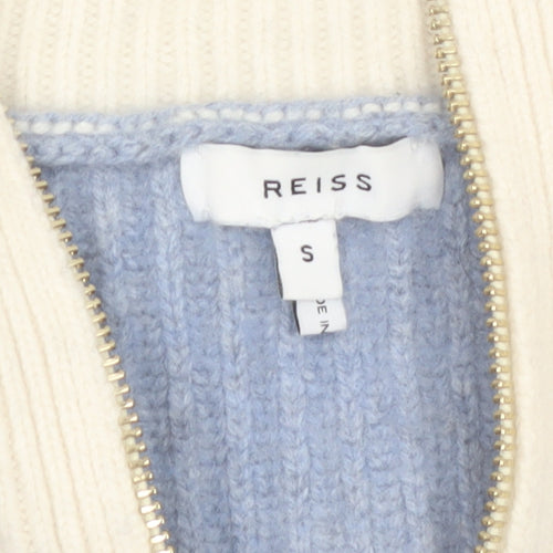 Reiss Women’s Blue Wool Blend Half Zip Collared Jumper Size S