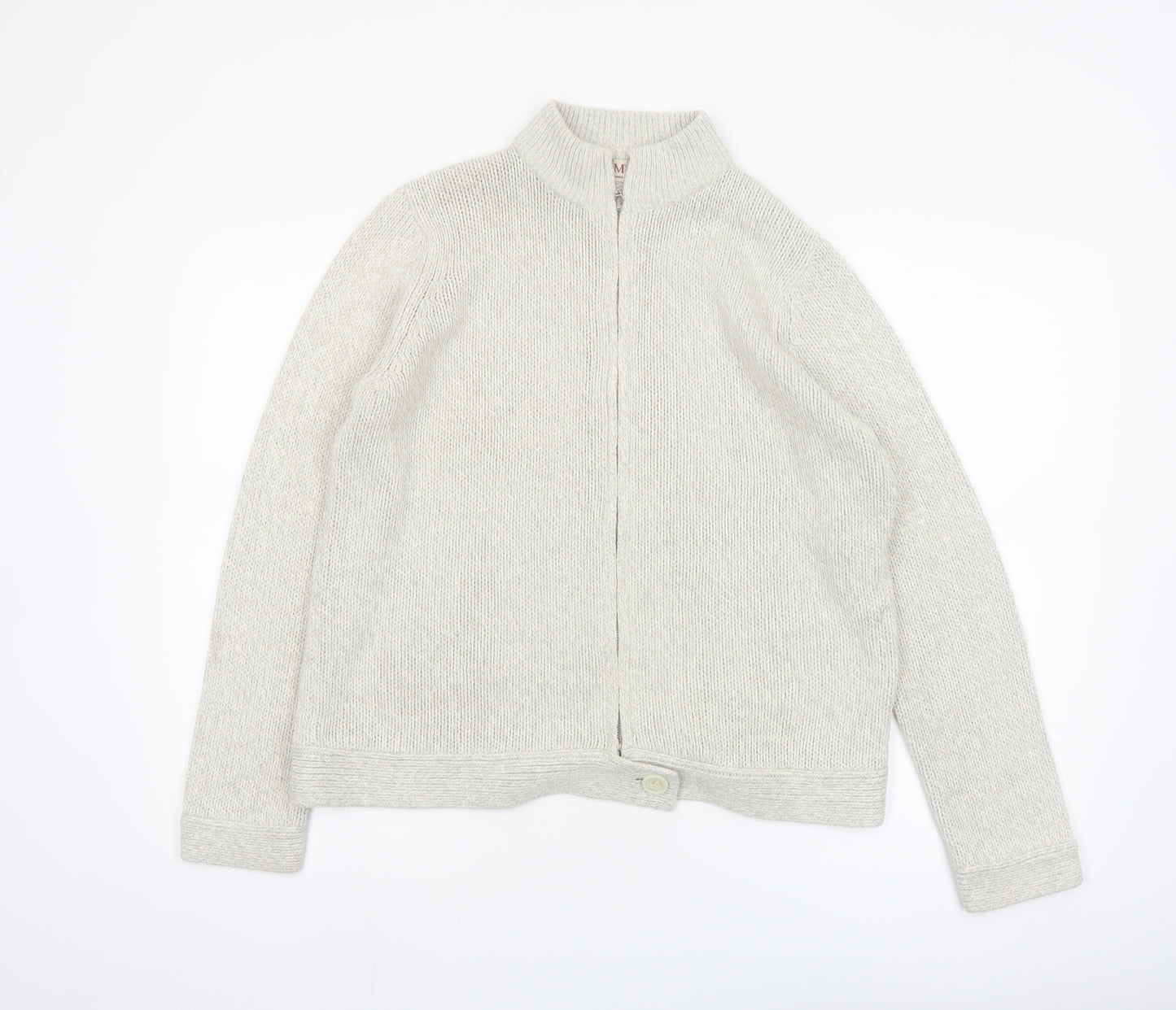 EWM Women Ivory Full Zip Mock Neck Knit Jumper Size 14/16