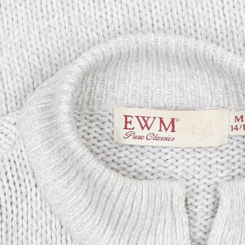 EWM Women Ivory Full Zip Mock Neck Knit Jumper Size 14/16