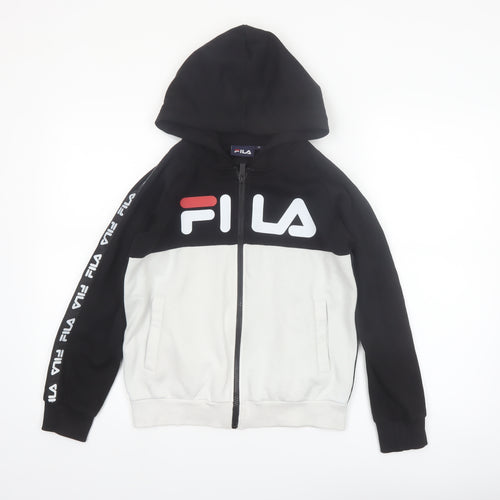 Fila Boys Black & White Full Zip Hoodie Age 12 Logo Hooded Sweatshirt