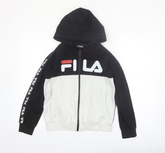 Fila Boys Black & White Full Zip Hoodie Age 12 Logo Hooded Sweatshirt