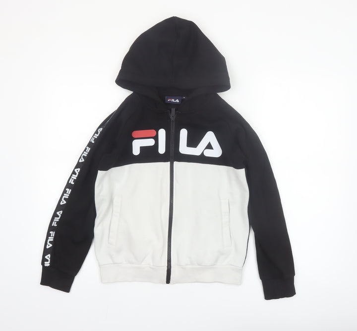 Fila Boys Black & White Full Zip Hoodie Age 12 Logo Hooded Sweatshirt