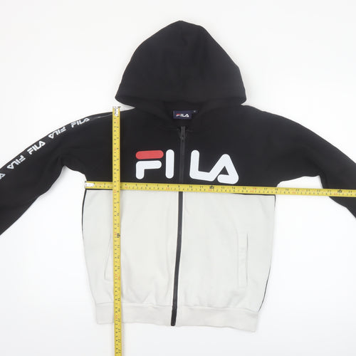 Fila Boys Black & White Full Zip Hoodie Age 12 Logo Hooded Sweatshirt