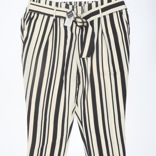 River Island Women’s Black Striped Cropped Belted Plus Size 26 Trousers
