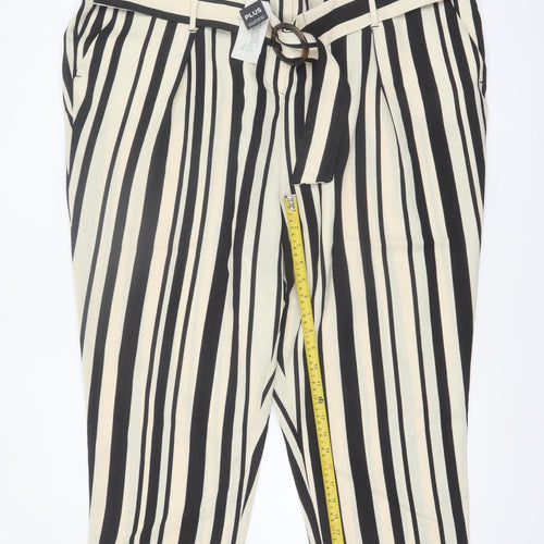 River Island Women’s Black Striped Cropped Belted Plus Size 26 Trousers