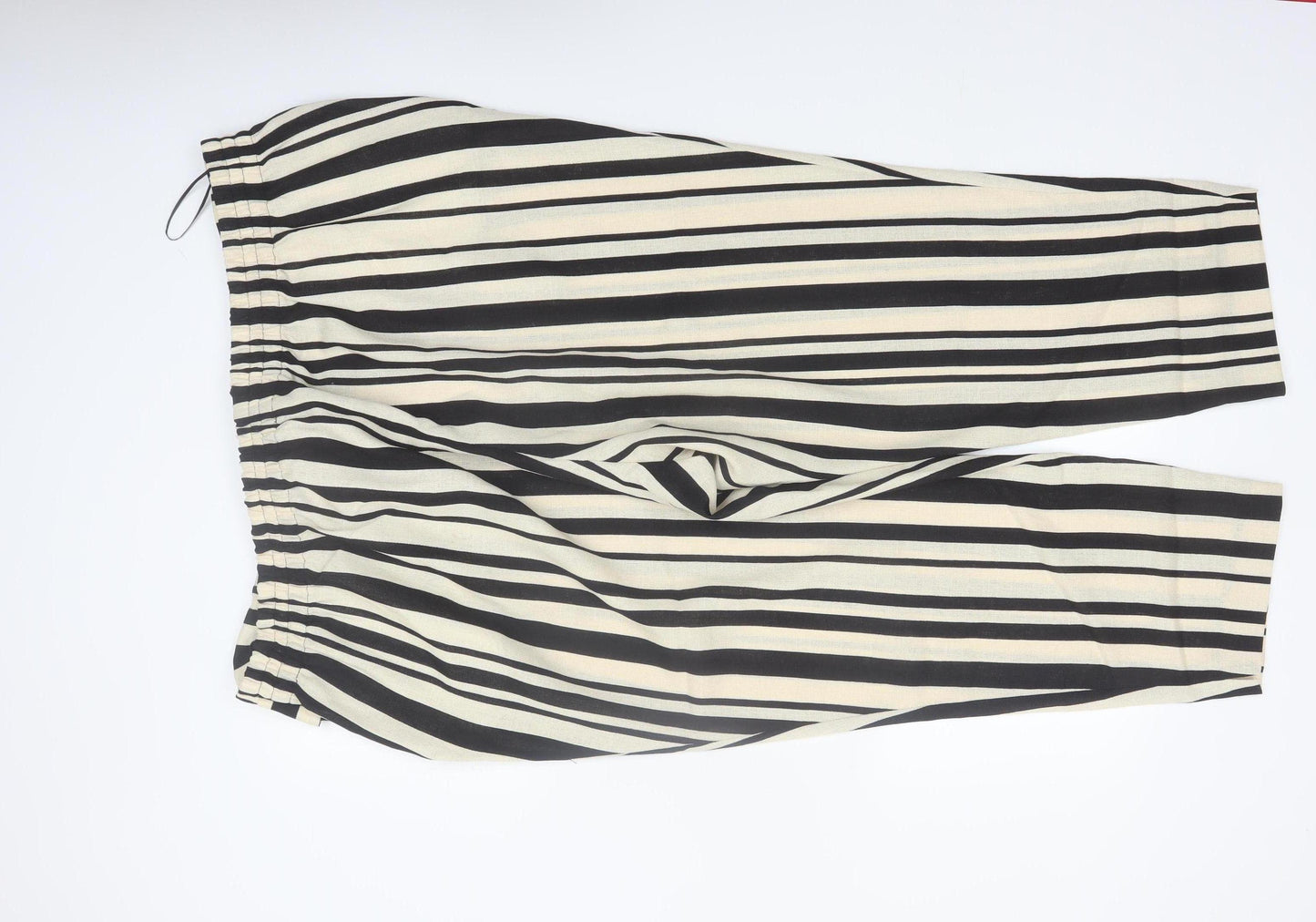 River Island Women’s Black Striped Cropped Belted Plus Size 26 Trousers