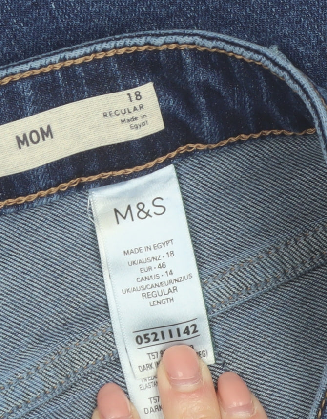 Marks and Spencer Women’s Blue Mom Jeans Size 18 Regular High Rise