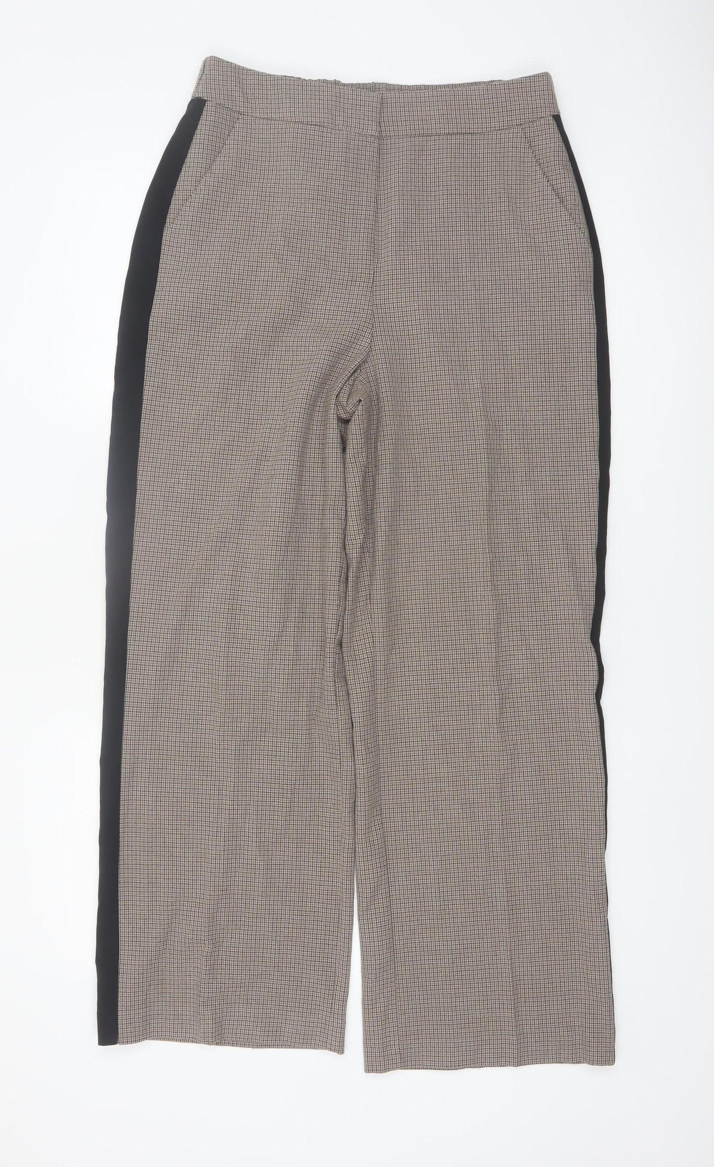 Gallery Womens Beige Check Straight Trousers UK 10