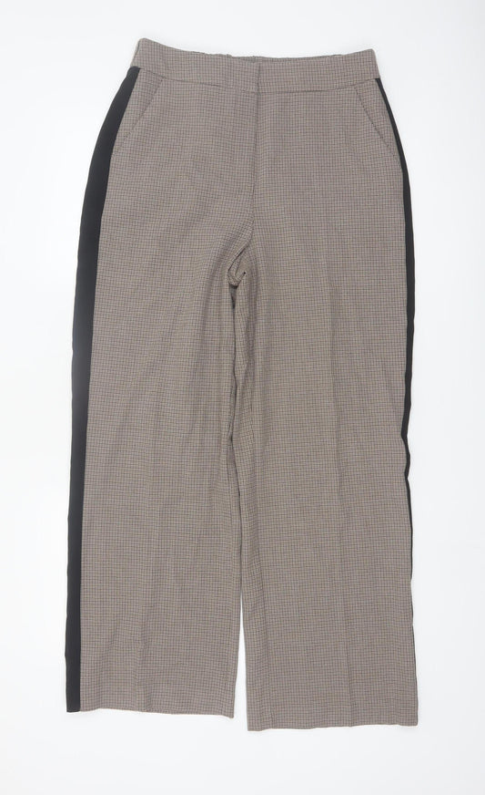 Gallery Womens Beige Check Straight Trousers UK 10