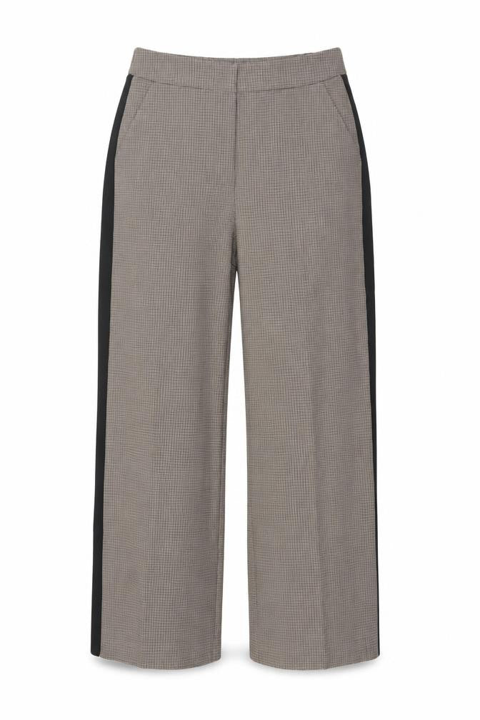 Front view of Gallery women’s beige check straight trousers uk 10