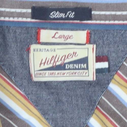 Tommy Hilfiger Men's Multicoloured Slim Fit Striped Button-Up Shirt L