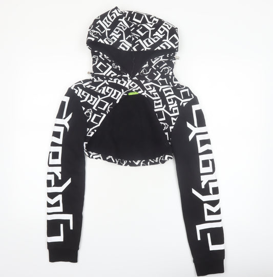 Cyberdog Women’s Black White Cropped Graphic Hoodie Size M