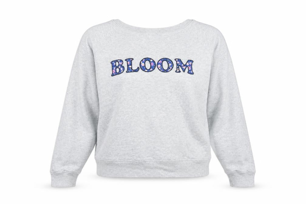 Front view of Marks & Spencer Women Grey Floral Bloom Pullover Sweatshirt, size 14