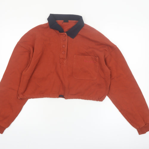 Outfitters Women Rust Orange Collared Henley Pullover Sweatshirt M
