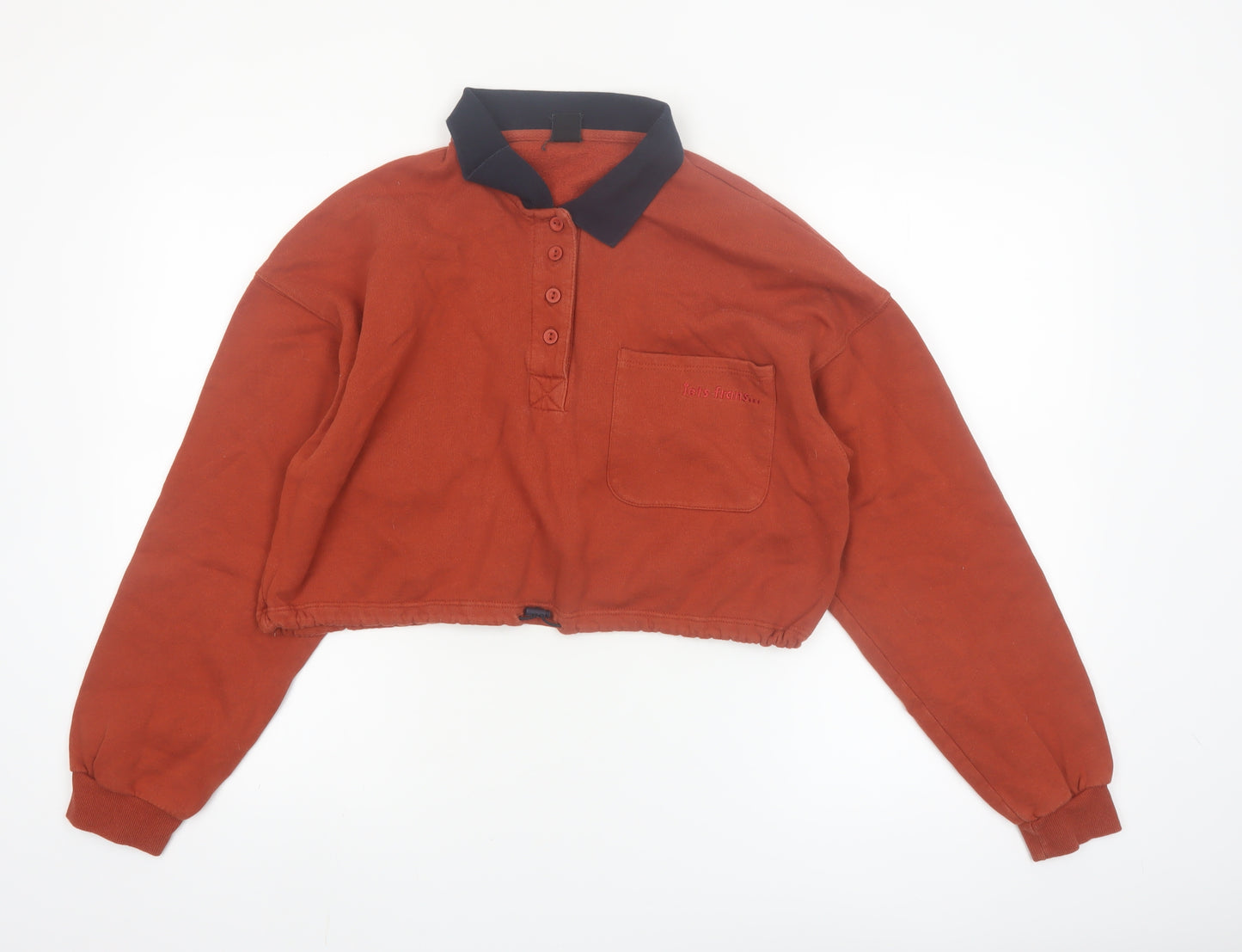 Outfitters Women Rust Orange Collared Henley Pullover Sweatshirt M