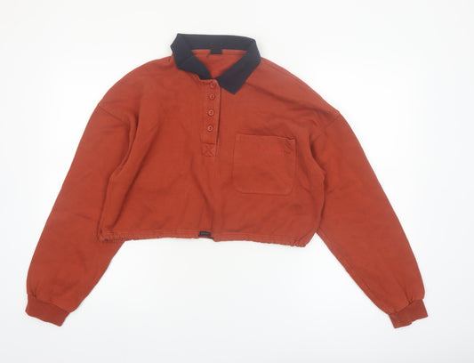 Outfitters Women Rust Orange Collared Henley Pullover Sweatshirt M