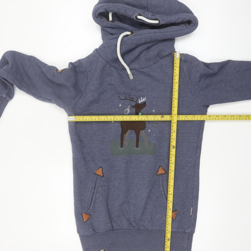 Naketano Women's Blue Pullover Hoodie Size S Deer Print Cotton Blend