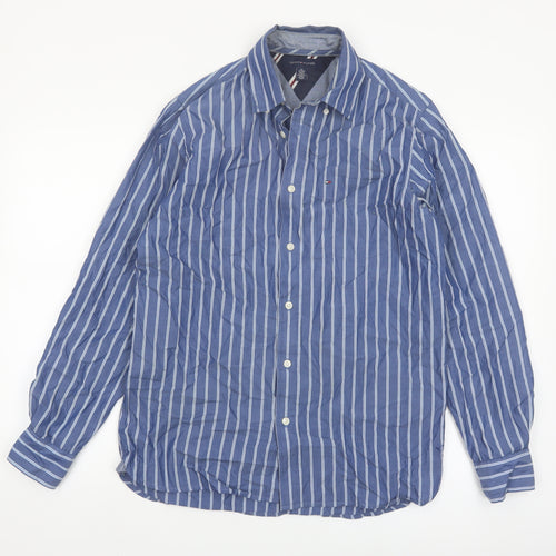 Tommy Hilfiger Men's Blue Striped Cotton Button-Up Shirt XS