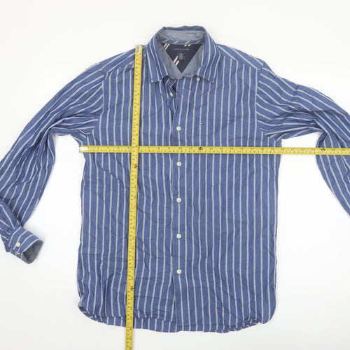 Tommy Hilfiger Men's Blue Striped Cotton Button-Up Shirt XS
