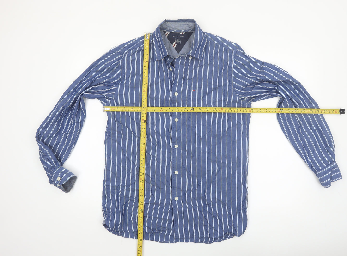 Tommy Hilfiger Men's Blue Striped Cotton Button-Up Shirt XS