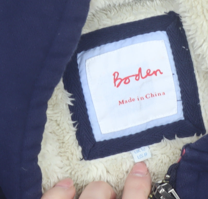 Boden Women's Navy Full Zip Hoodie UK 12 Sherpa Lined Warm Casual