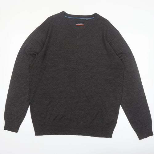 Pierre Cardin Men’s Grey 2XL V-Neck Acrylic Pullover Jumper