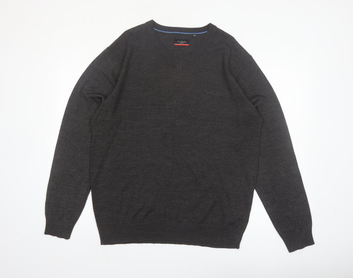 Pierre Cardin Men’s Grey 2XL V-Neck Acrylic Pullover Jumper