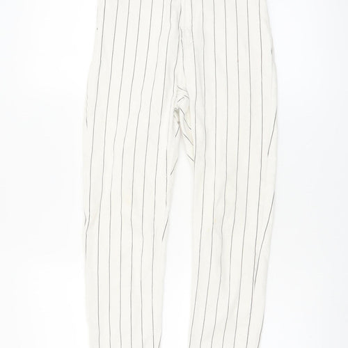 Bershka Women White Striped Chino Trousers Size 6