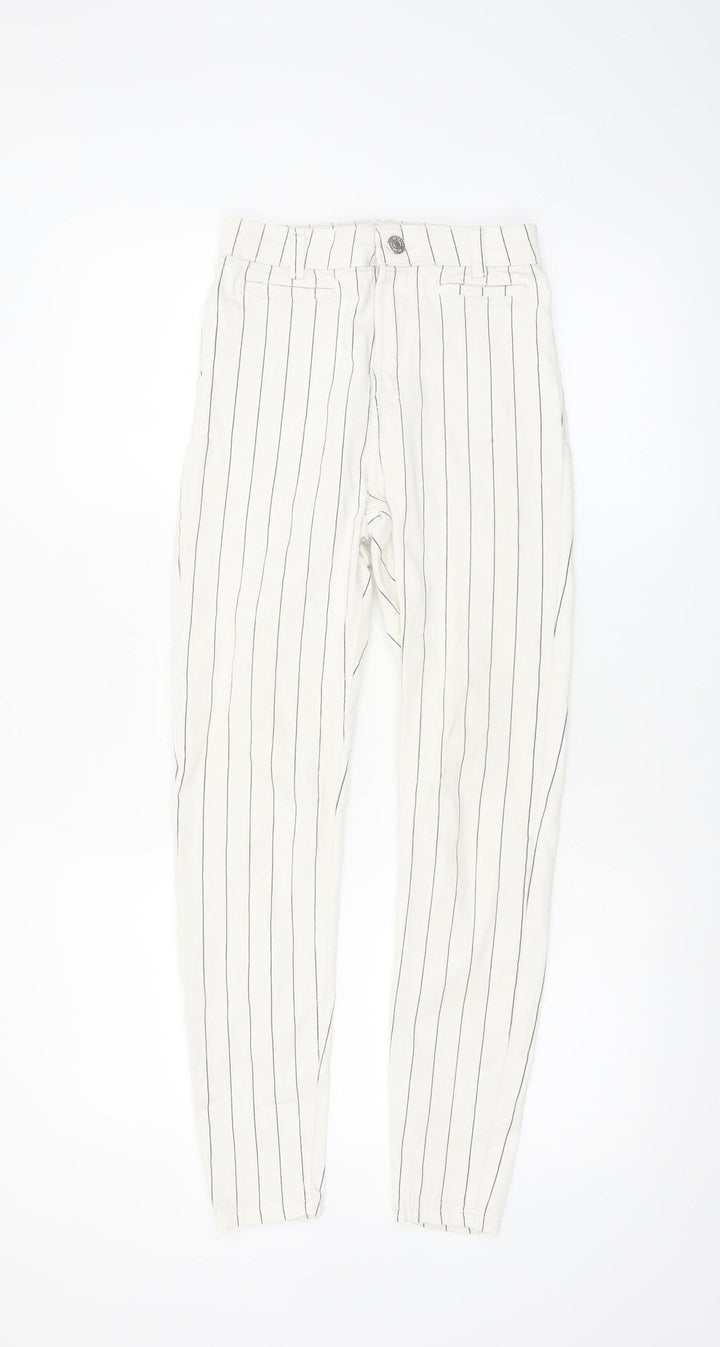 Bershka Women White Striped Chino Trousers Size 6