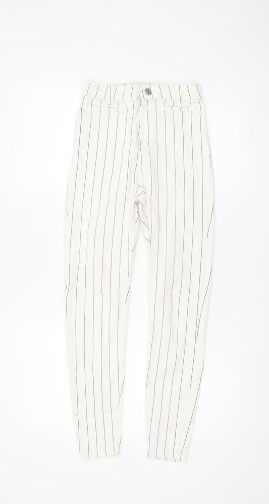 Bershka Women White Striped Chino Trousers Size 6