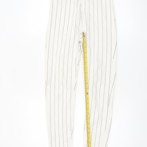 Bershka Women White Striped Chino Trousers Size 6