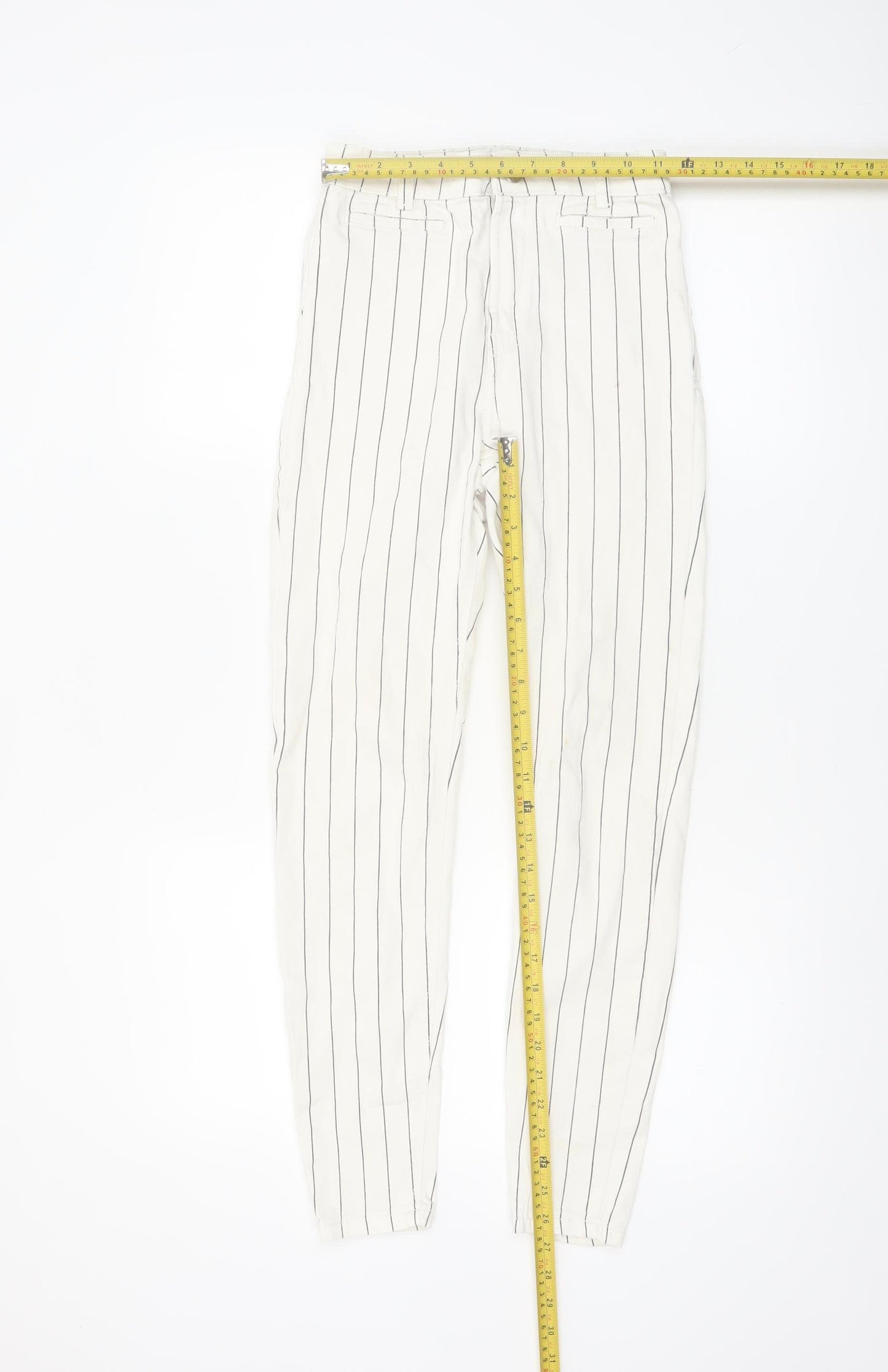Bershka Women White Striped Chino Trousers Size 6