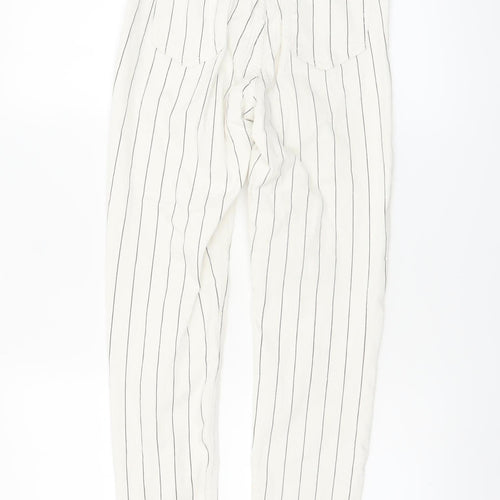 Bershka Women White Striped Chino Trousers Size 6