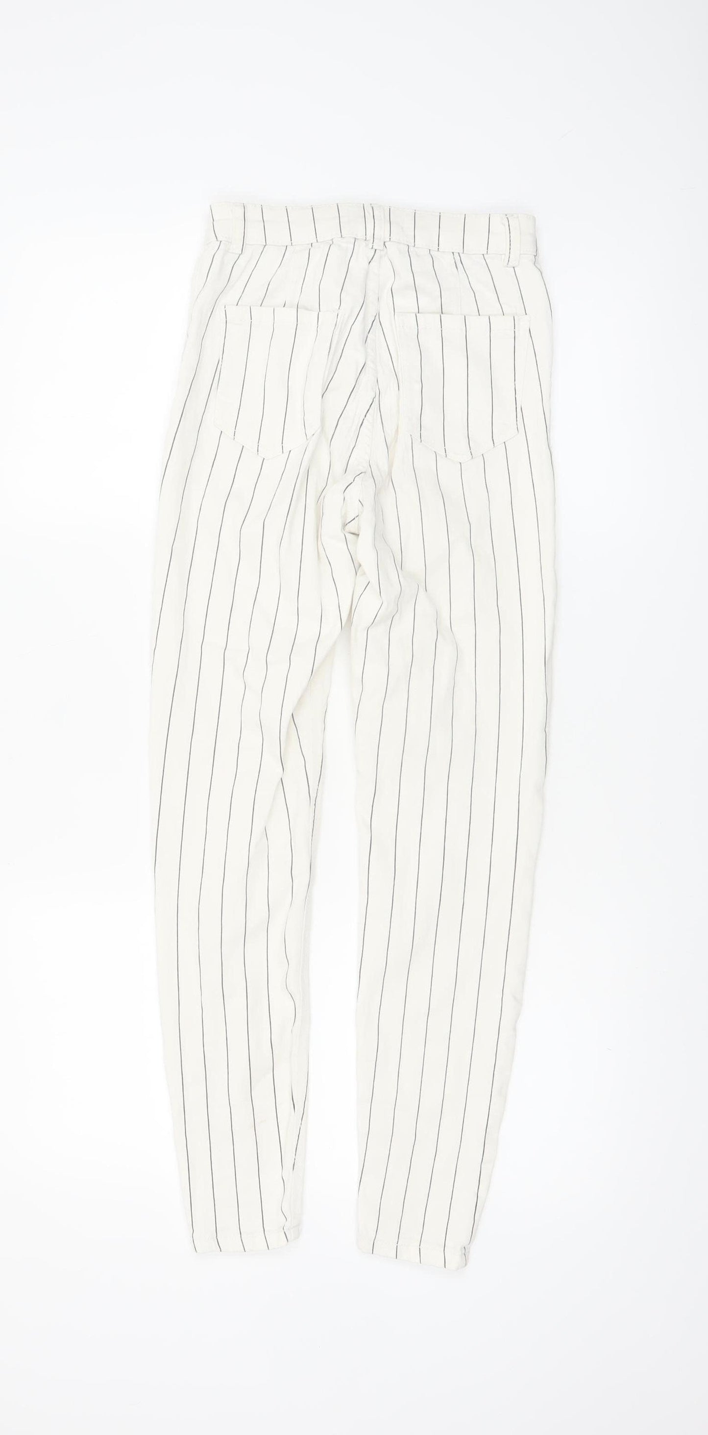 Bershka Women White Striped Chino Trousers Size 6