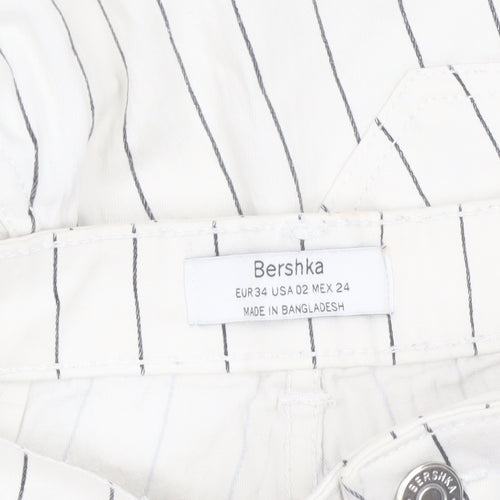 Bershka Women White Striped Chino Trousers Size 6