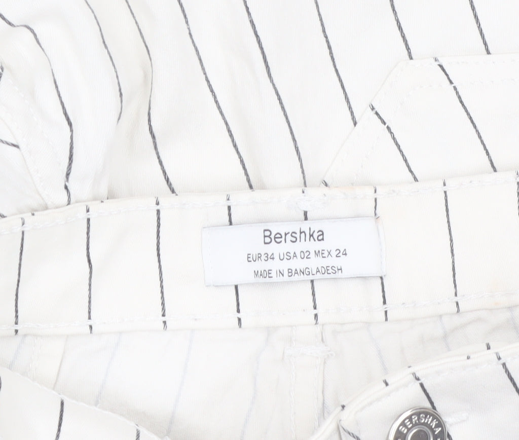 Bershka Women White Striped Chino Trousers Size 6