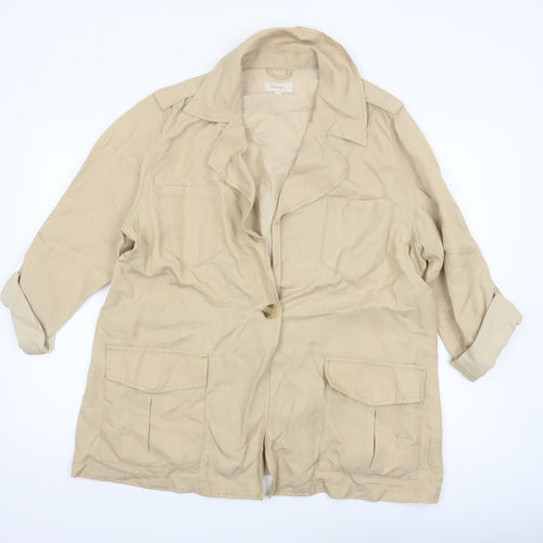 Next Women Beige Linen Blend Mid-Length Jacket Size 18