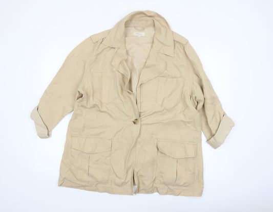 Next Women Beige Linen Blend Mid-Length Jacket Size 18