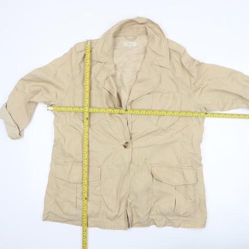 Next Women Beige Linen Blend Mid-Length Jacket Size 18